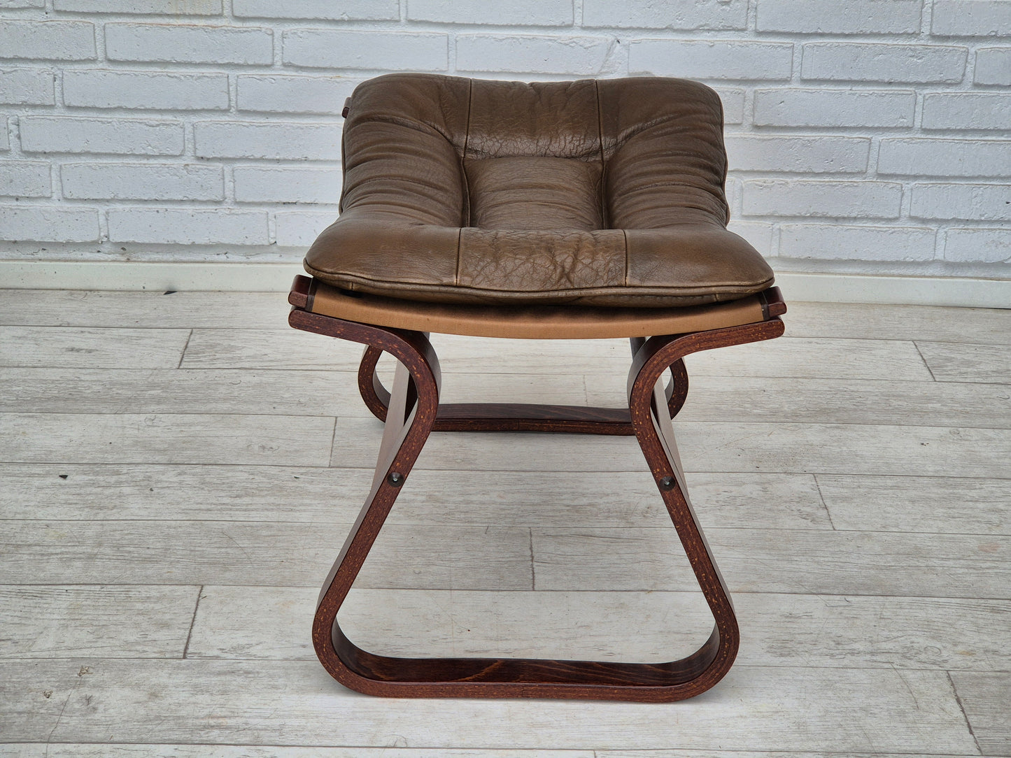 1970s, Norwegian design, lounge chair with footstool, original condition, leather.