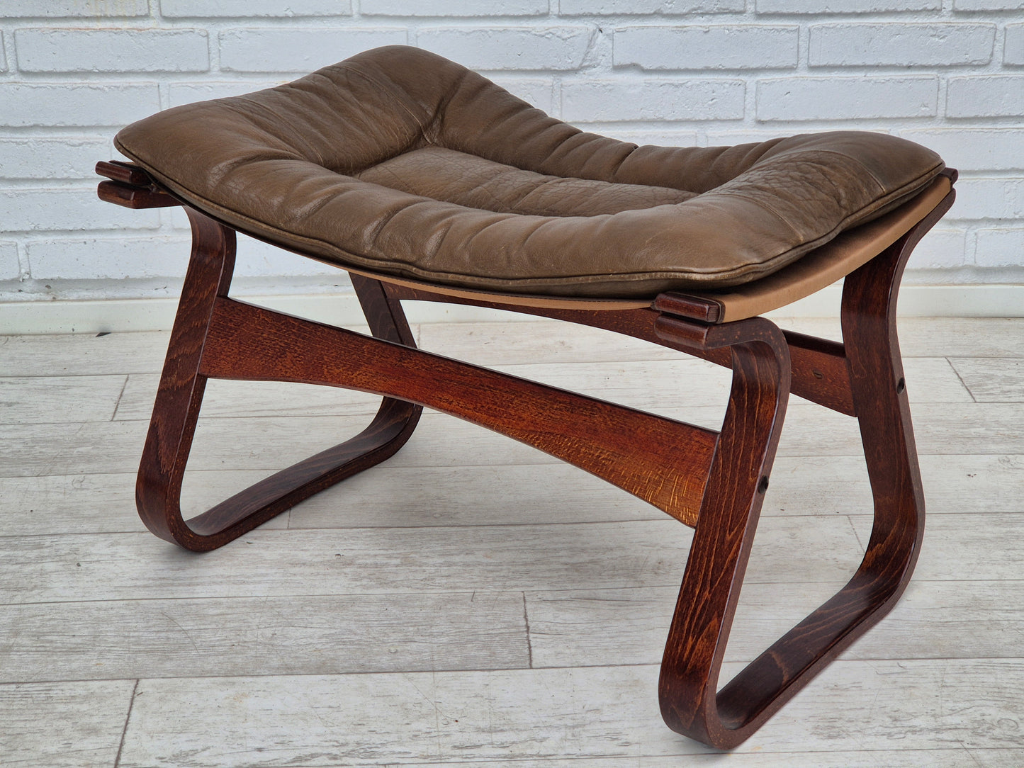 1970s, Norwegian design, lounge chair with footstool, original condition, leather.