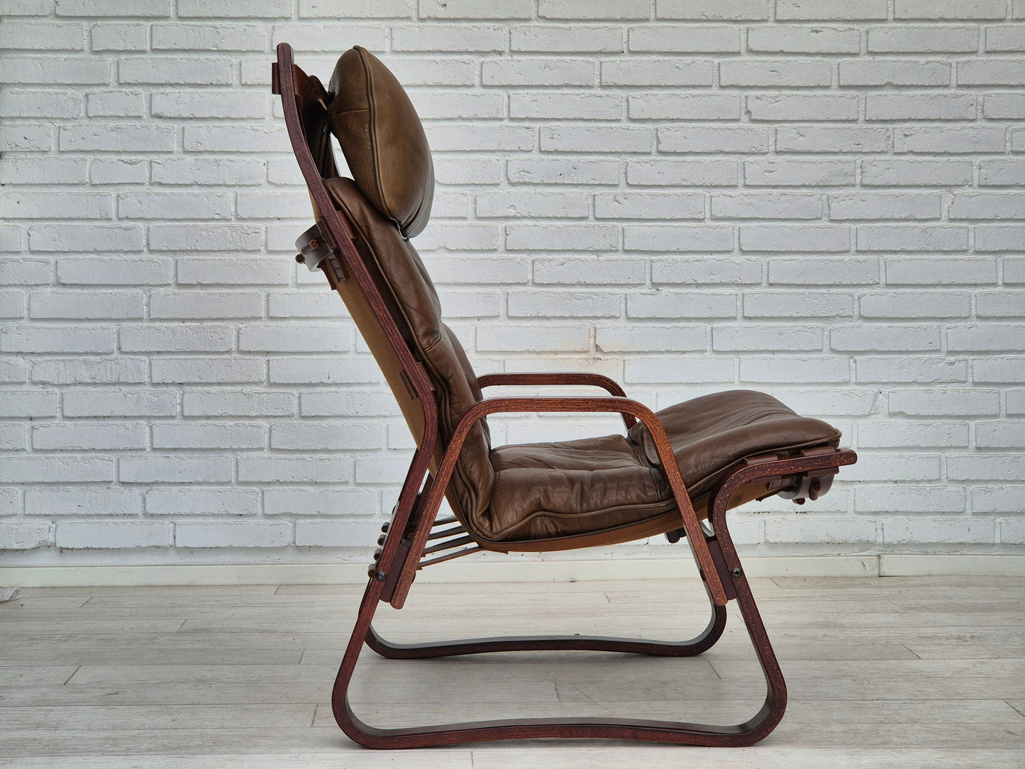 1970s, Norwegian design, lounge chair with footstool, original condition, leather.