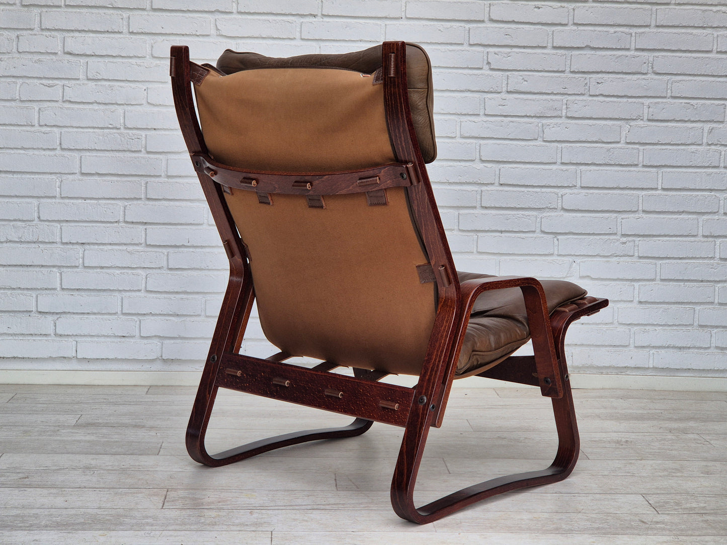 1970s, Norwegian design, lounge chair with footstool, original condition, leather.