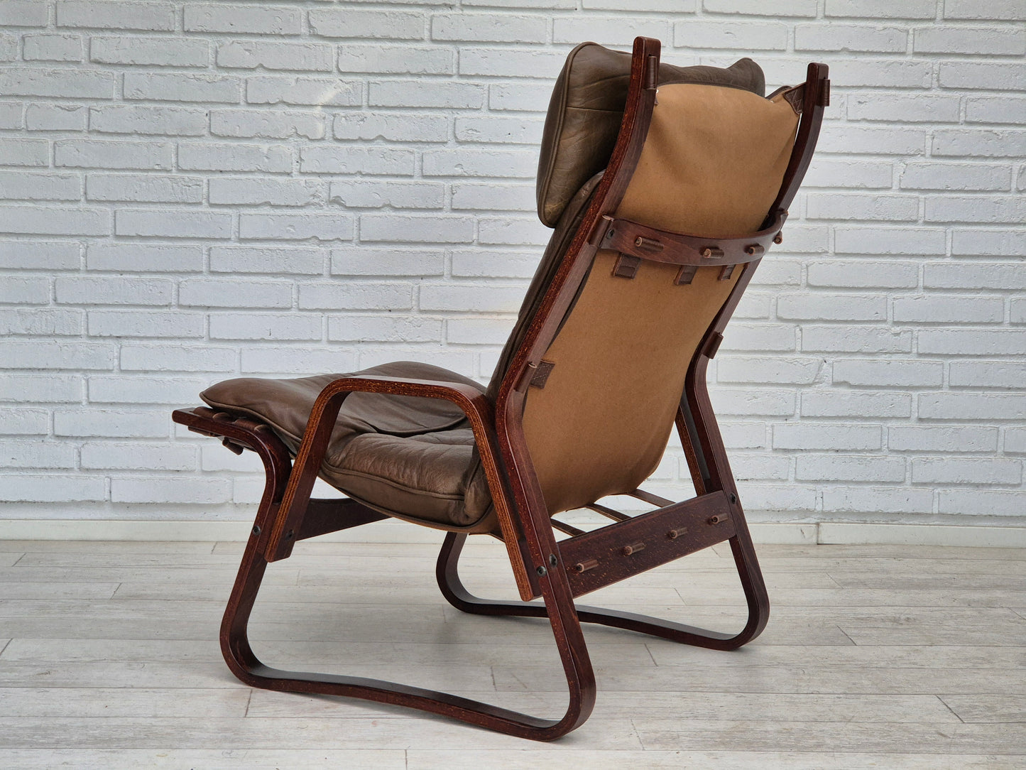 1970s, Norwegian design, lounge chair with footstool, original condition, leather.