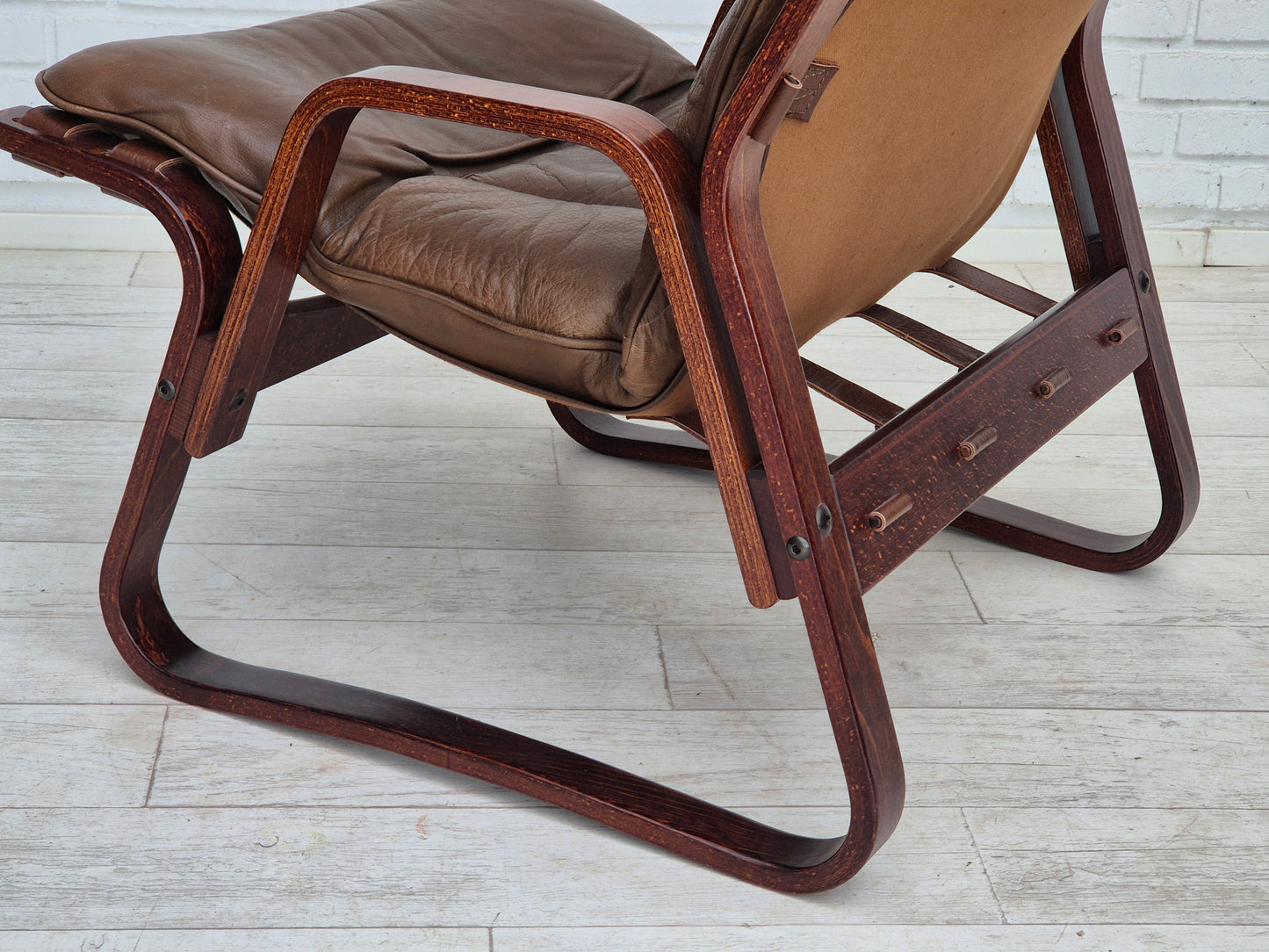 1970s, Norwegian design, lounge chair with footstool, original condition, leather.