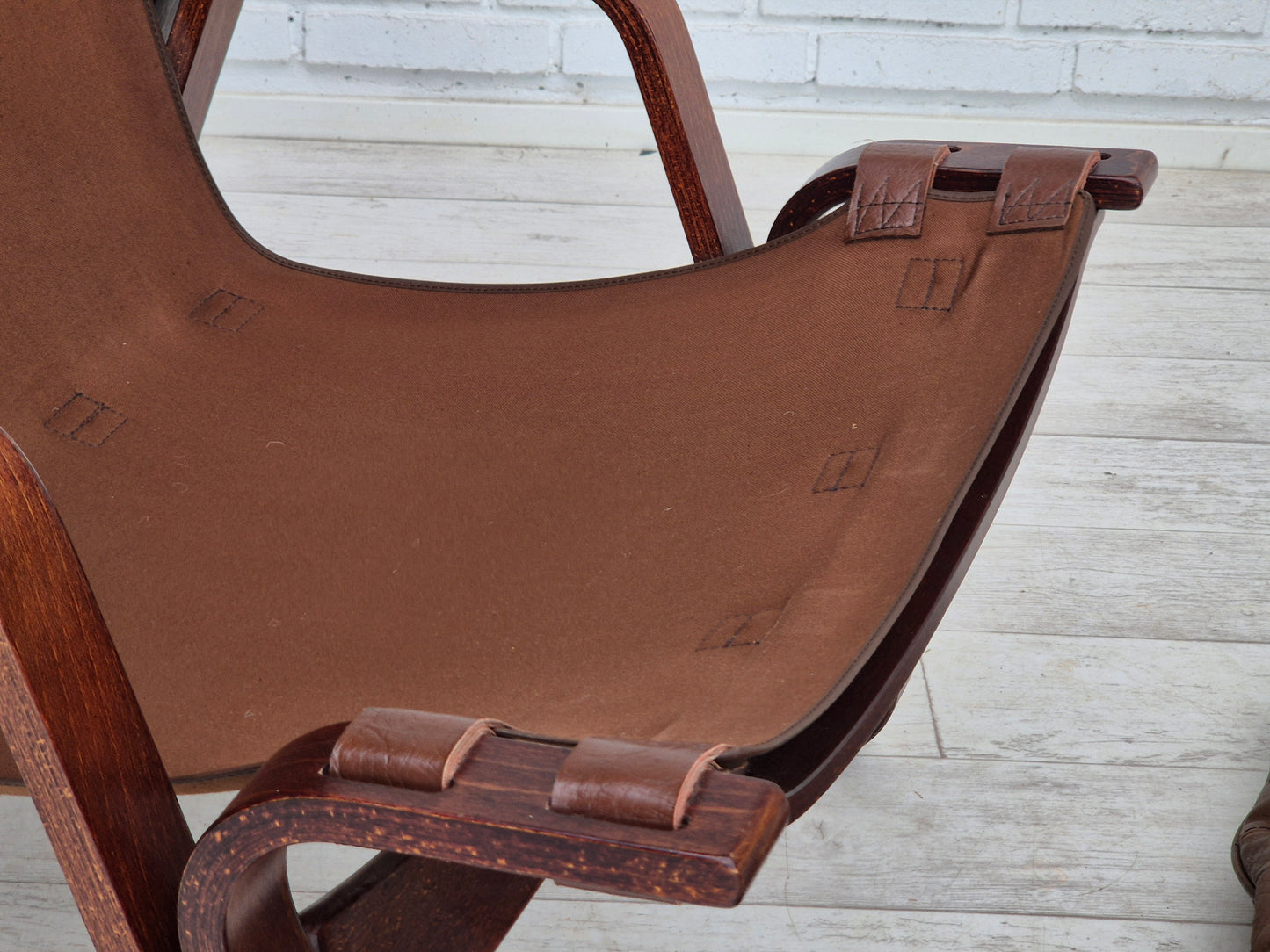 1970s, Norwegian design, lounge chair with footstool, original condition, leather.