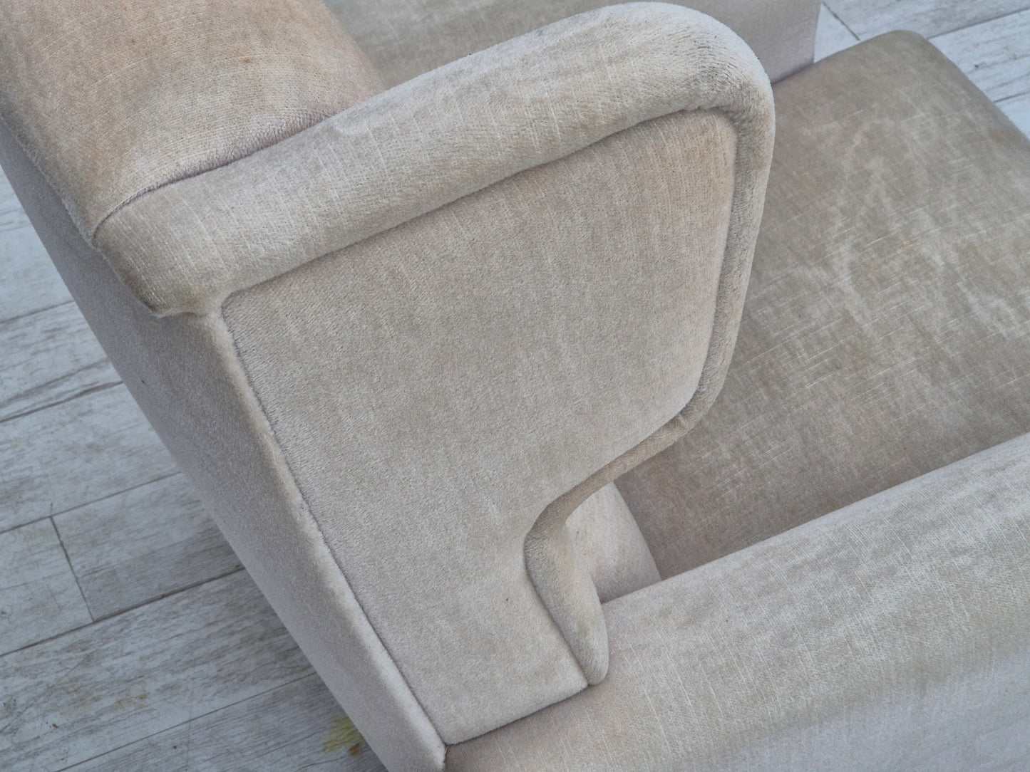 1970s, Danish wingback armchair, original condition, furniture velour, ash wood.