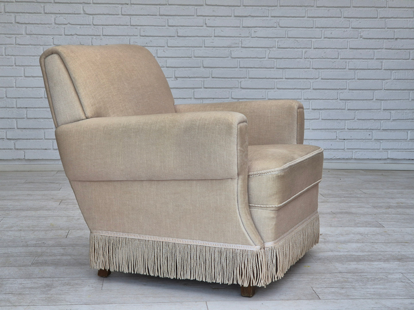 1970s, Danish vintage chair, furniture velour, ash wood, original condition.