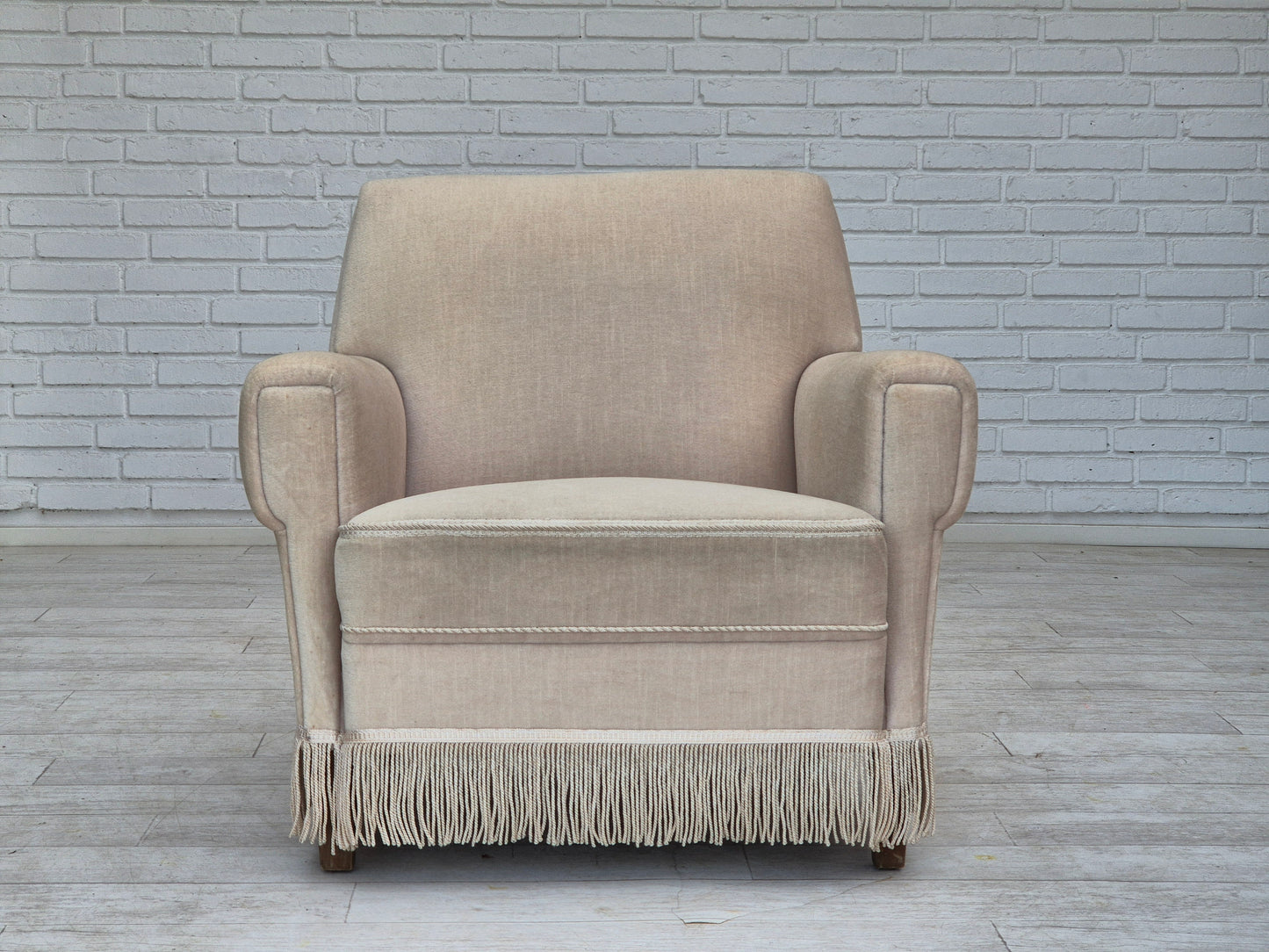 1970s, Danish vintage chair, furniture velour, ash wood, original condition.