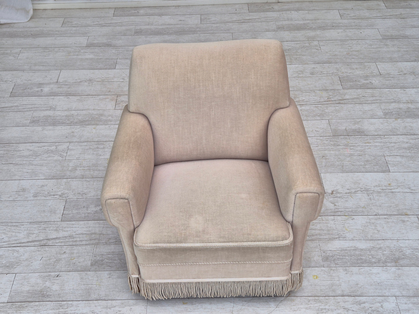 1970s, Danish vintage chair, furniture velour, ash wood, original condition.