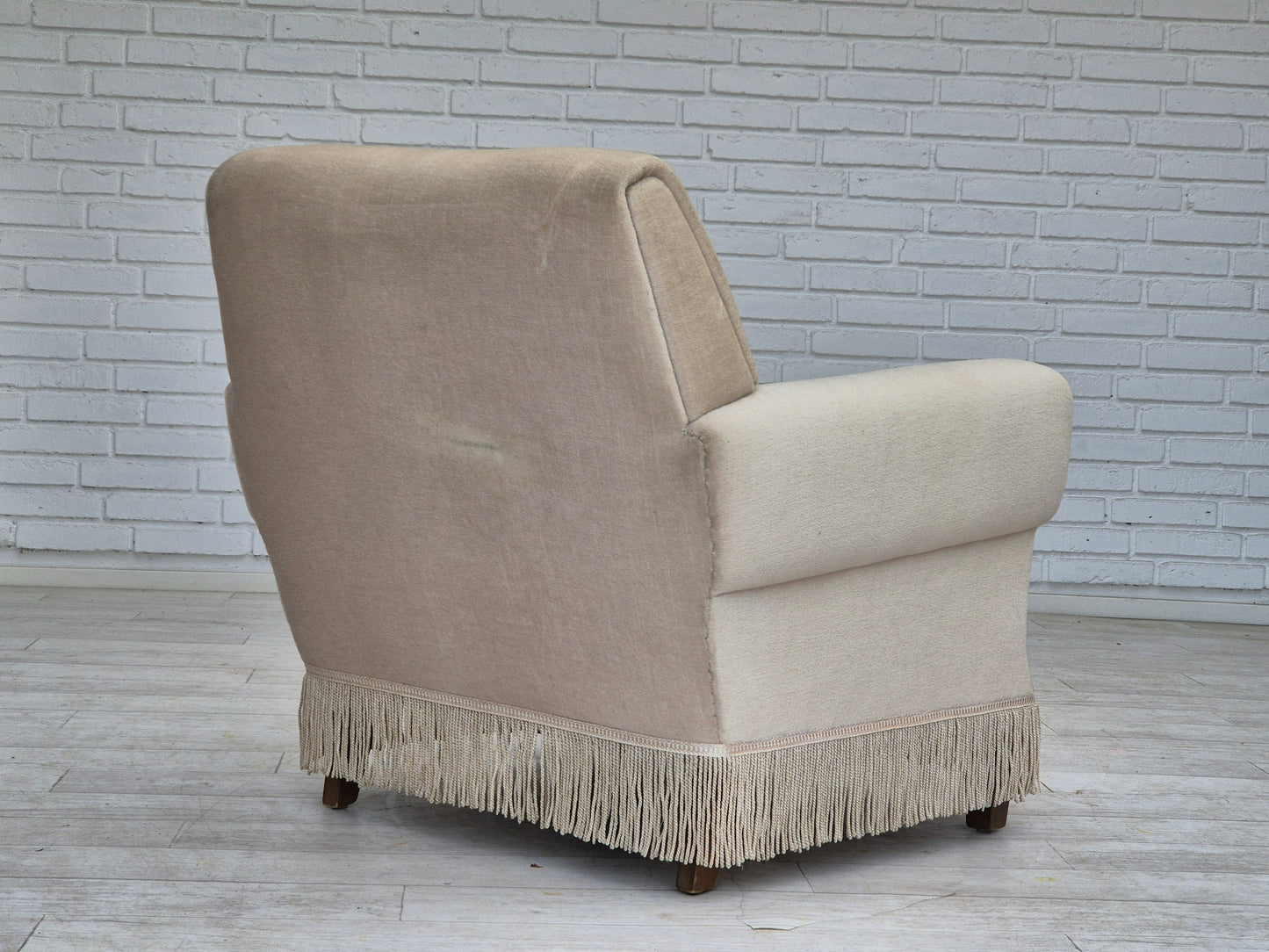 1970s, Danish vintage chair, furniture velour, ash wood, original condition.