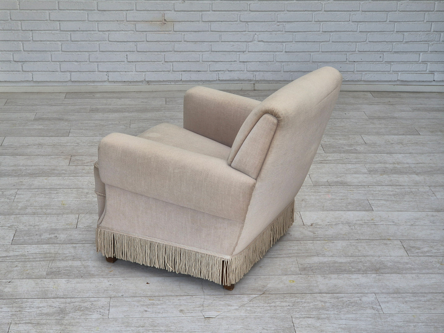 1970s, Danish vintage chair, furniture velour, ash wood, original condition.