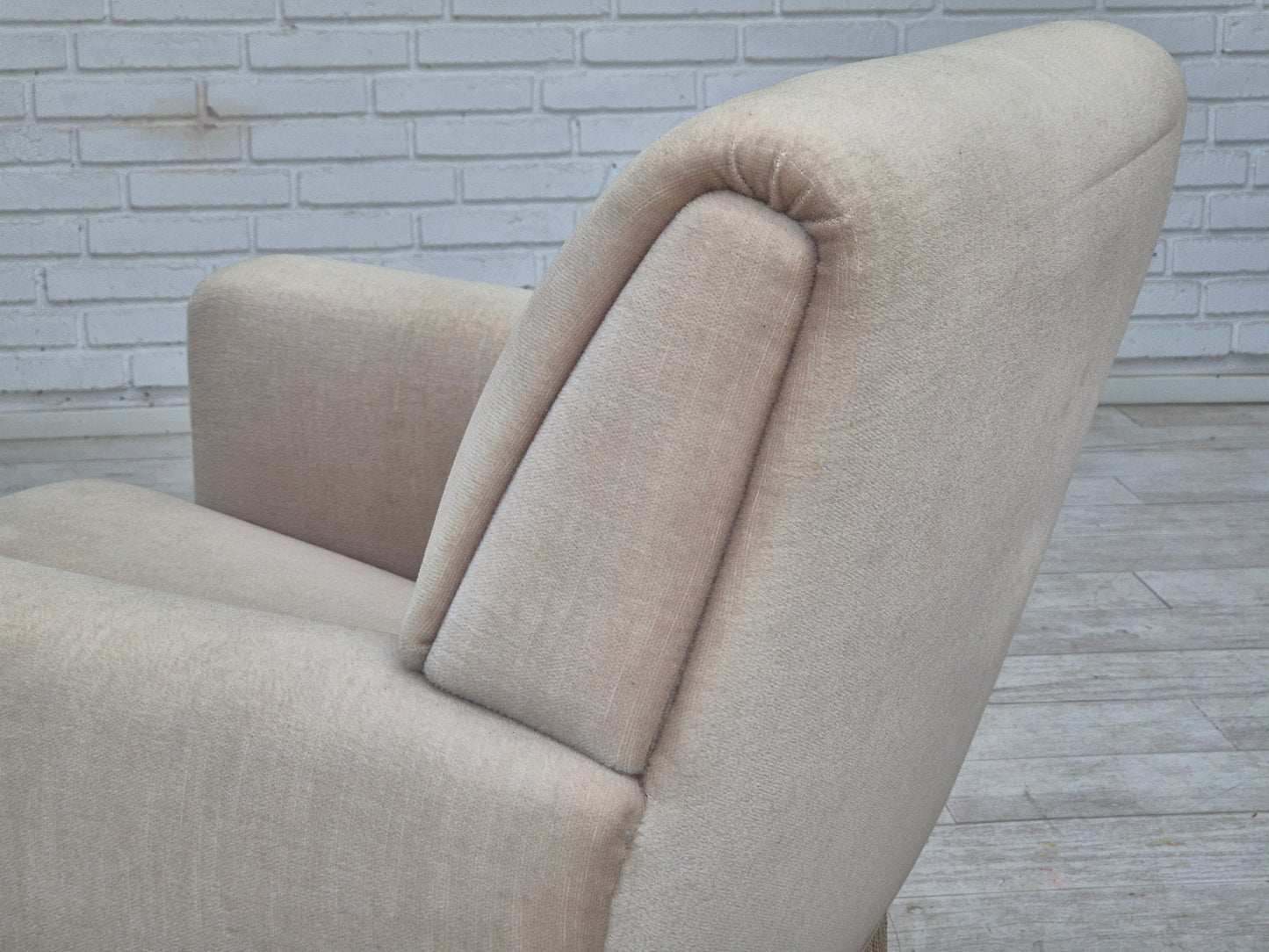 1970s, Danish vintage chair, furniture velour, ash wood, original condition.