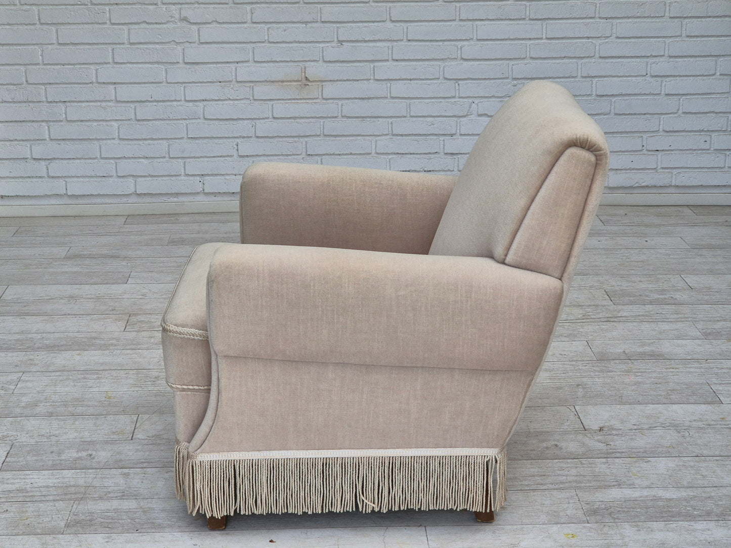 1970s, Danish vintage chair, furniture velour, ash wood, original condition.