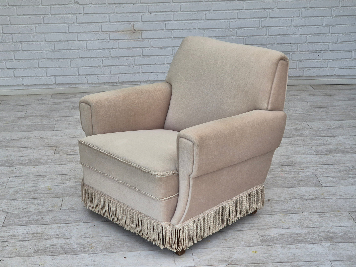 1970s, Danish vintage chair, furniture velour, ash wood, original condition.