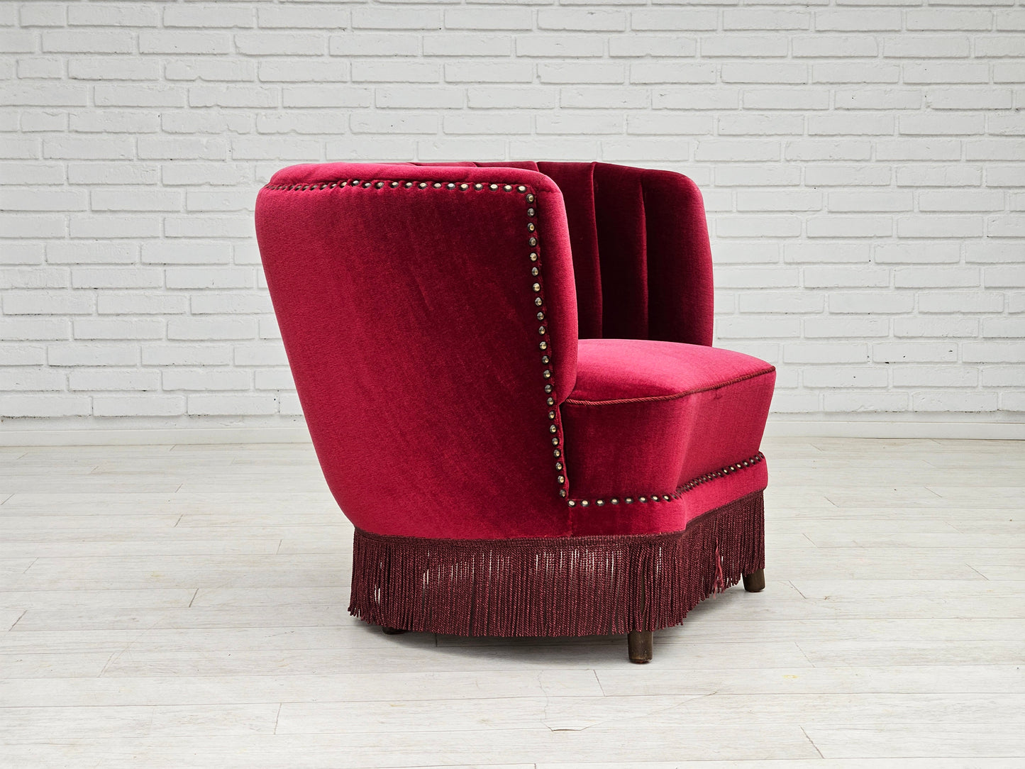 1970s, Danish lounge chair, original condition, cherry-red velour fabric.