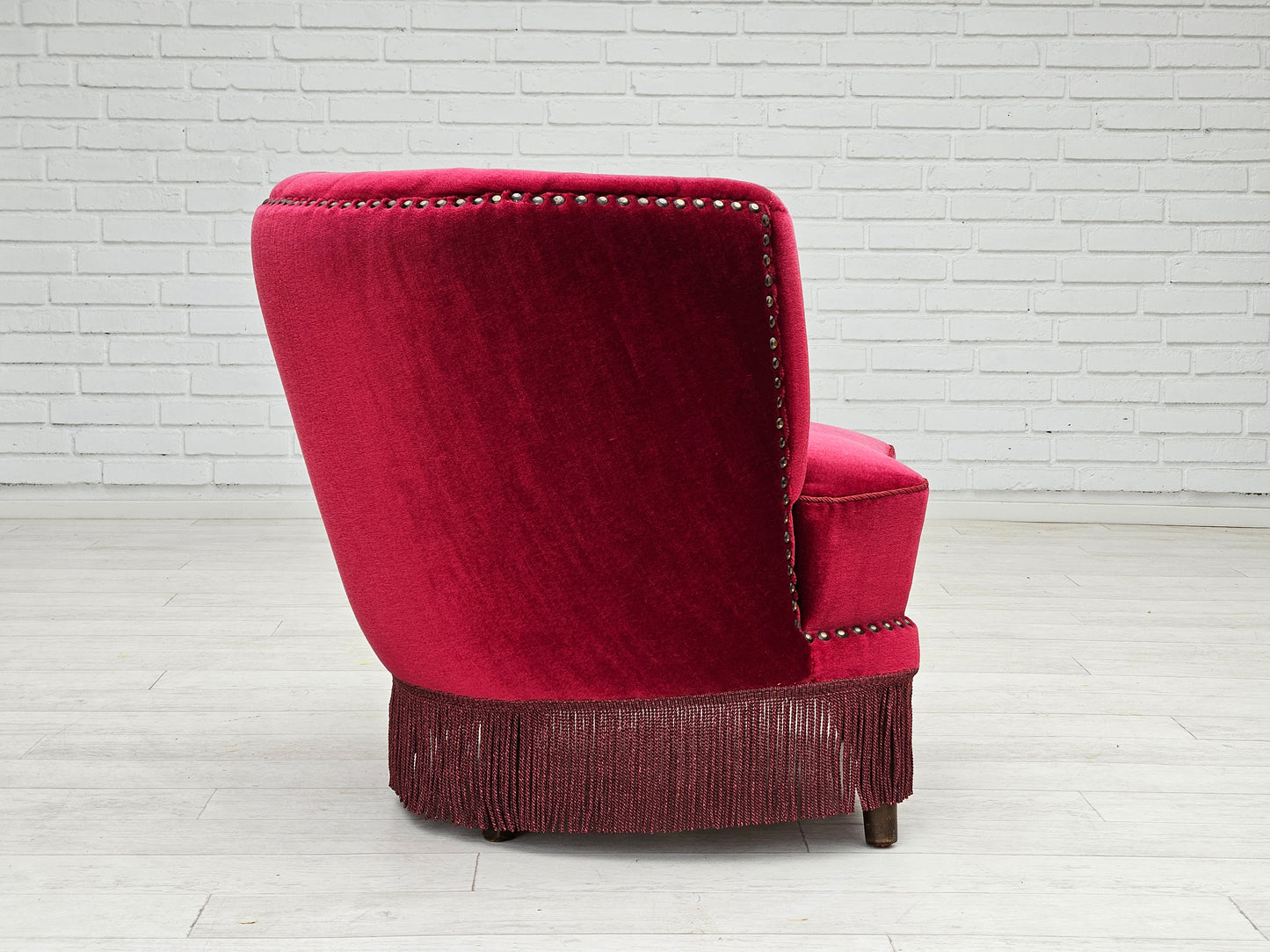 1970s, Danish lounge chair, original condition, cherry-red velour fabric.