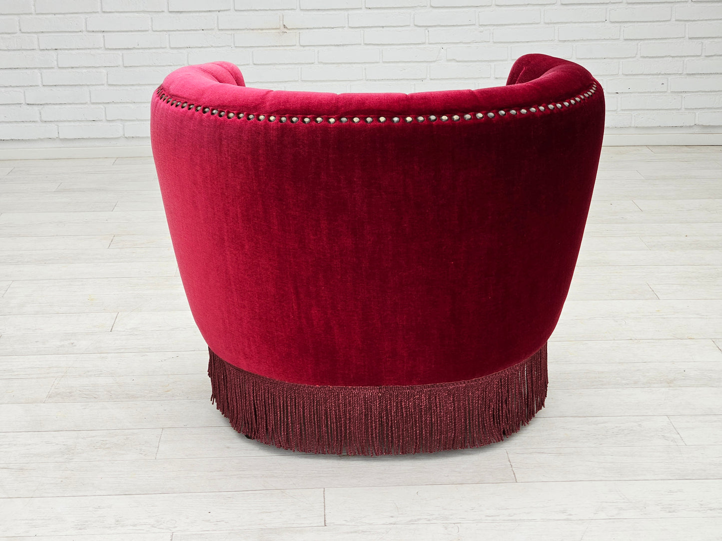 1970s, Danish lounge chair, original condition, cherry-red velour fabric.