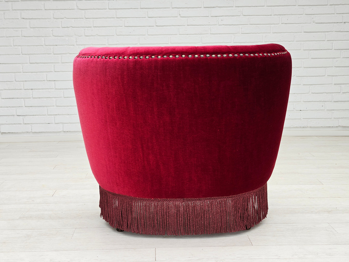 1970s, Danish lounge chair, original condition, cherry-red velour fabric.