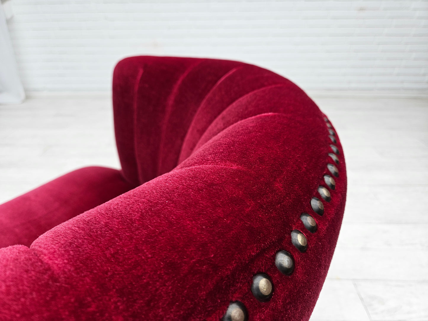 1970s, Danish lounge chair, original condition, cherry-red velour fabric.