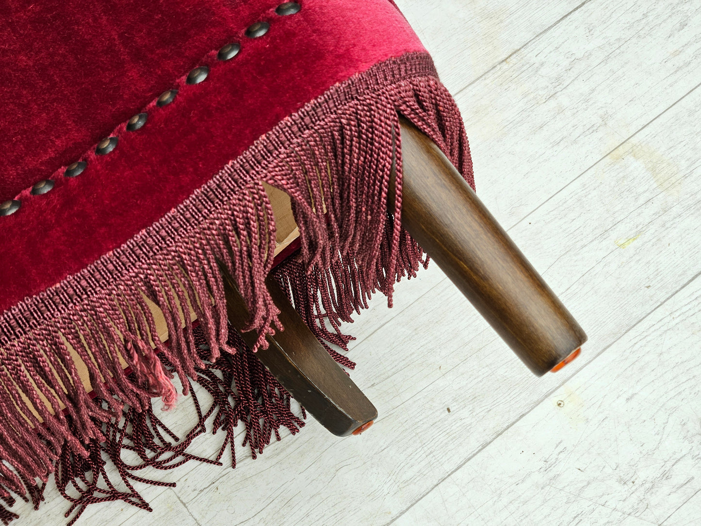 1970s, Danish lounge chair, original condition, cherry-red velour fabric.