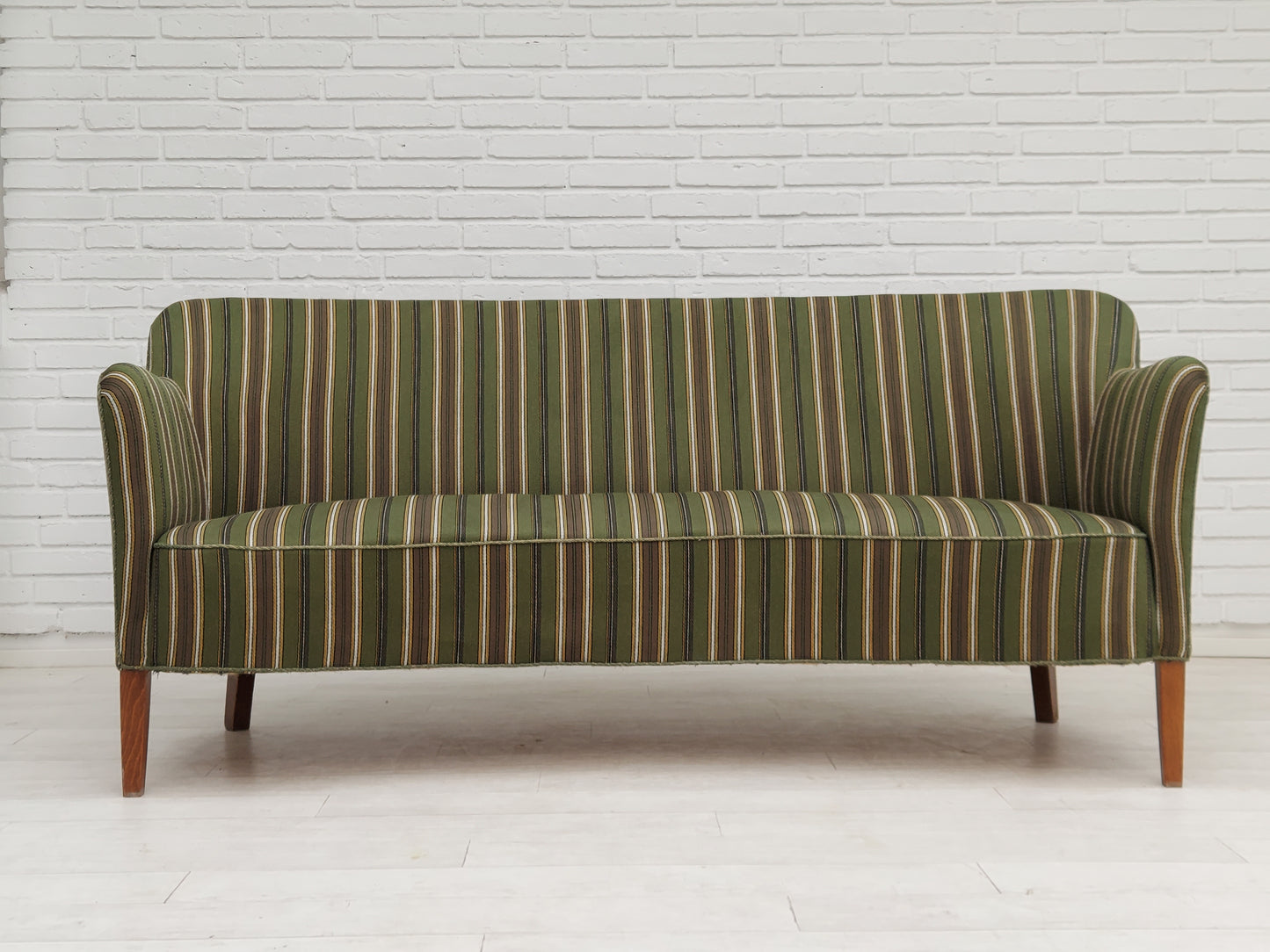 1960s, Danish curved 2 seater sofa, original condition, wool fabric, beech wood.