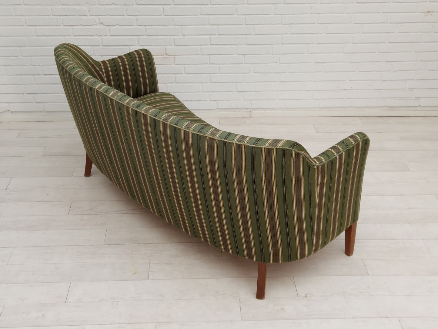 1960s, Danish curved 2 seater sofa, original condition, wool fabric, beech wood.