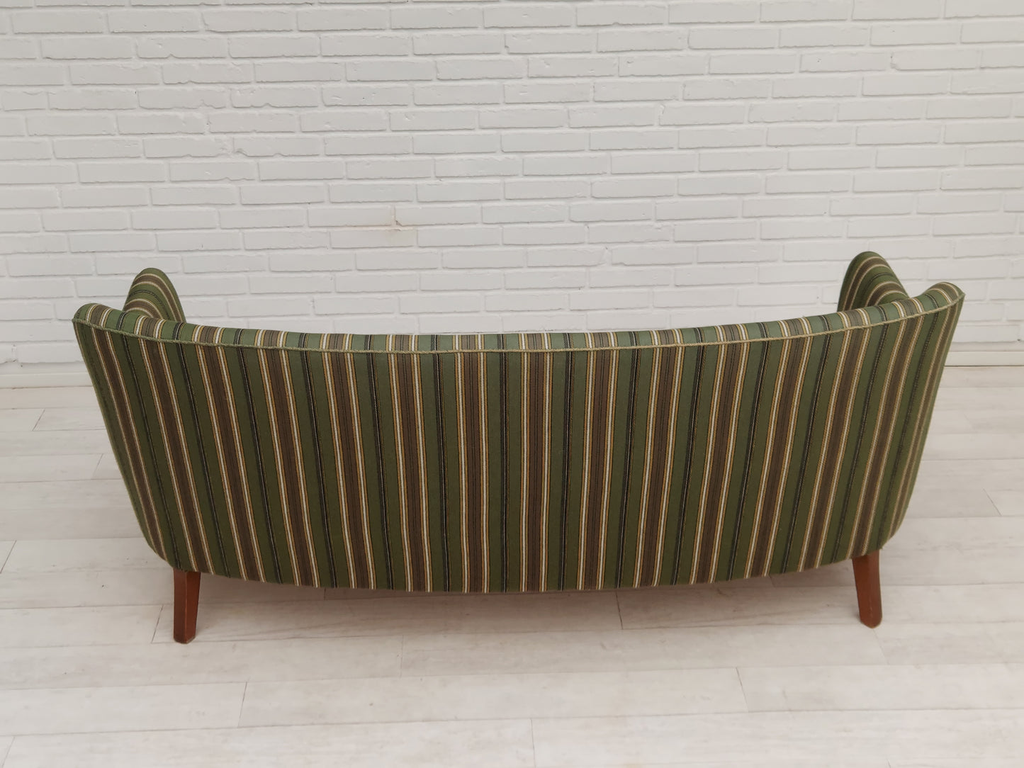 1960s, Danish curved 2 seater sofa, original condition, wool fabric, beech wood.