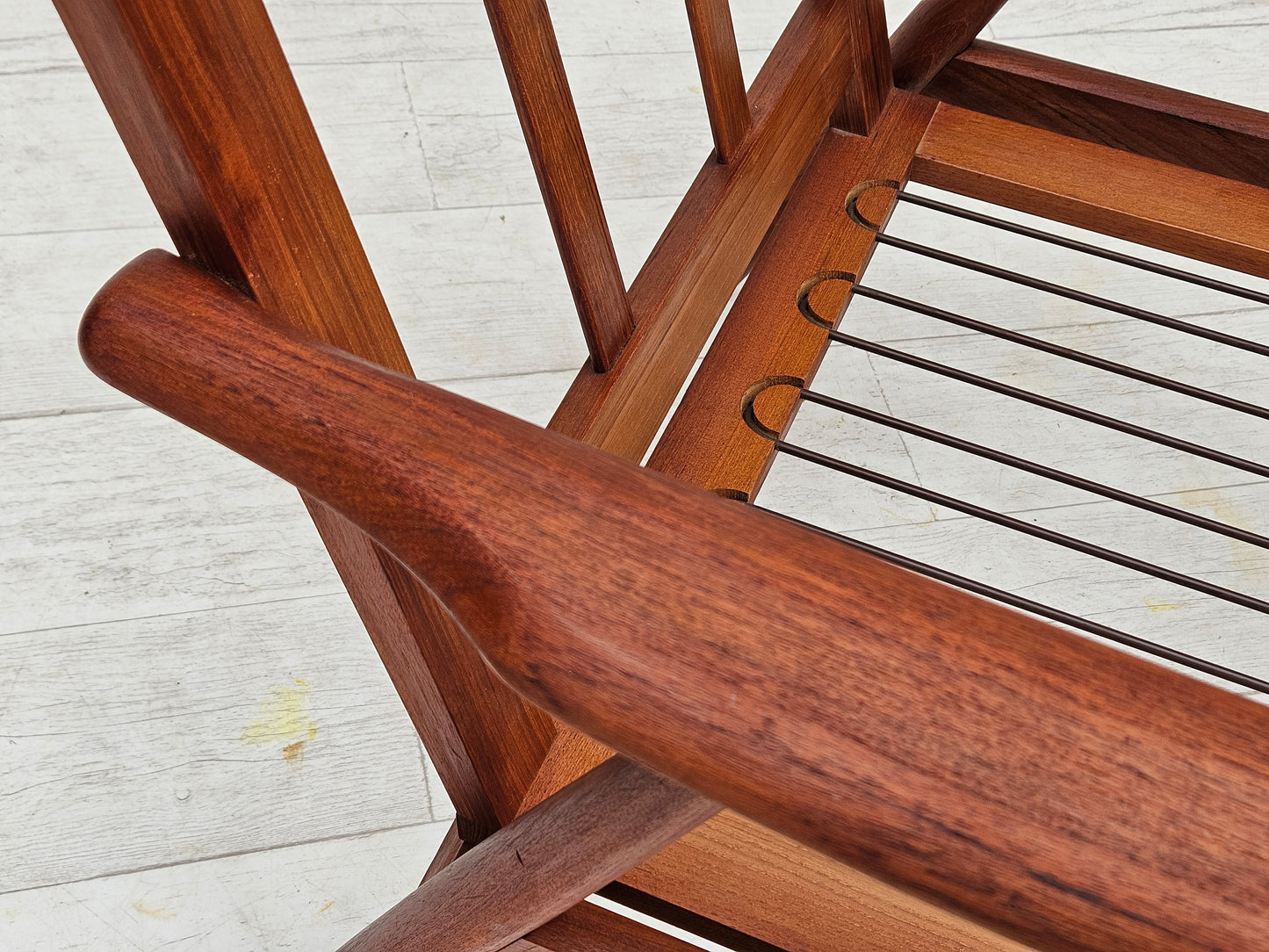 1970s, Danish teak wood armchair, original condition, green furniture fabric.