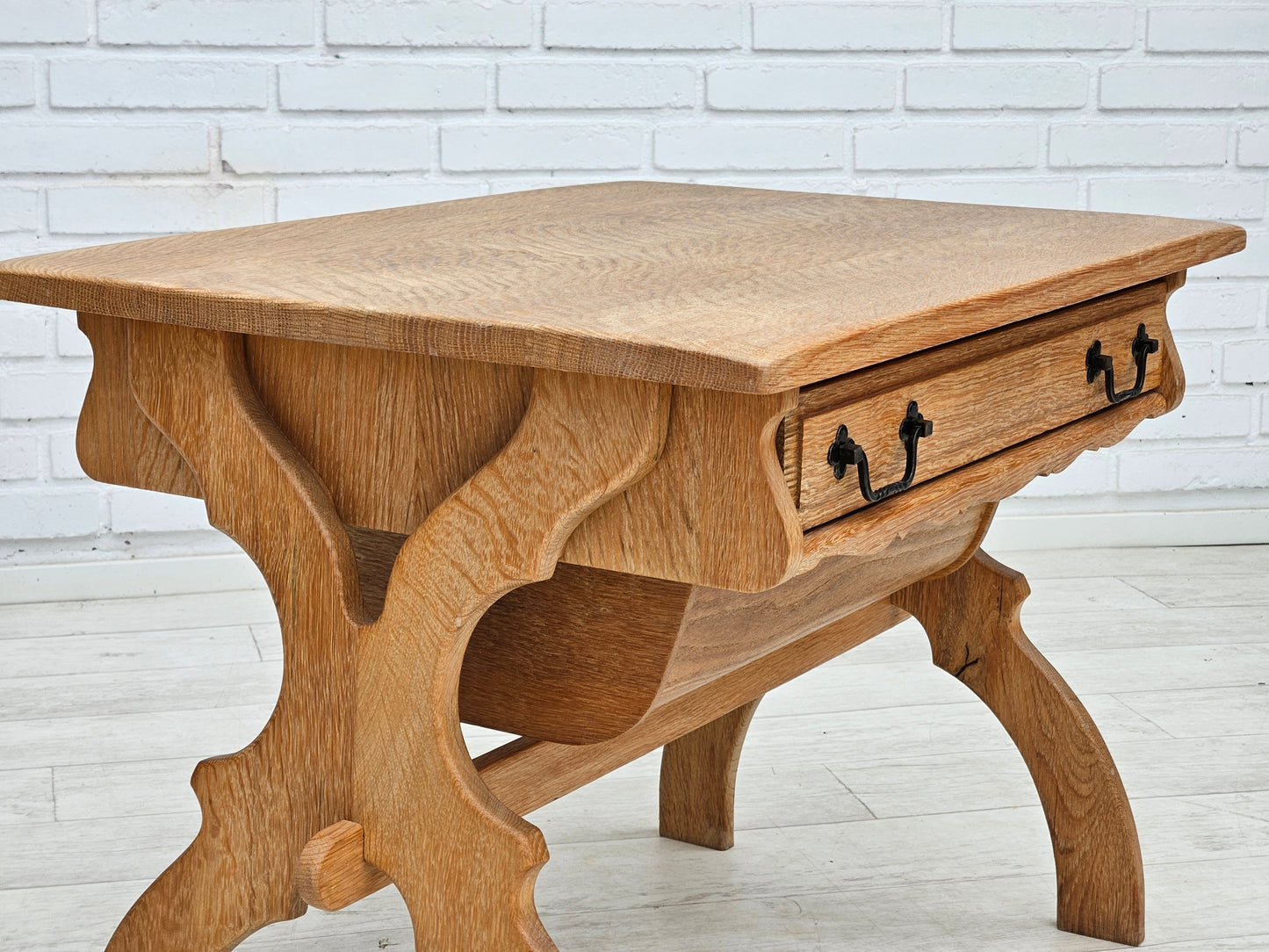 1970s, Scandinavian solid oak wood sewing table with drawers.