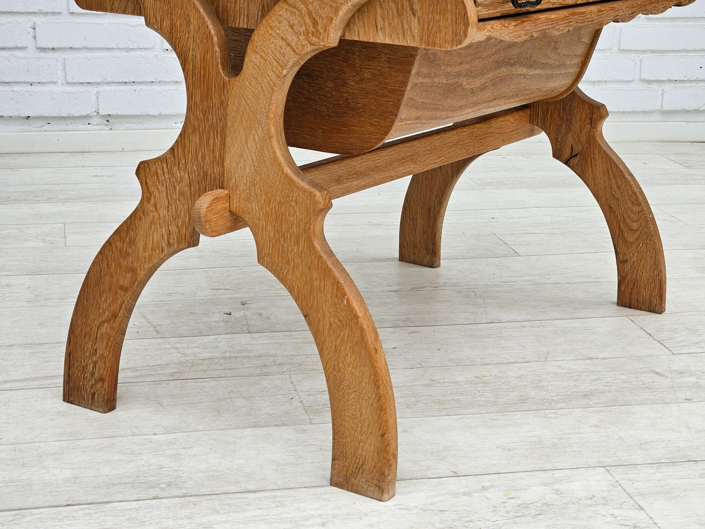 1970s, Scandinavian solid oak wood sewing table with drawers.