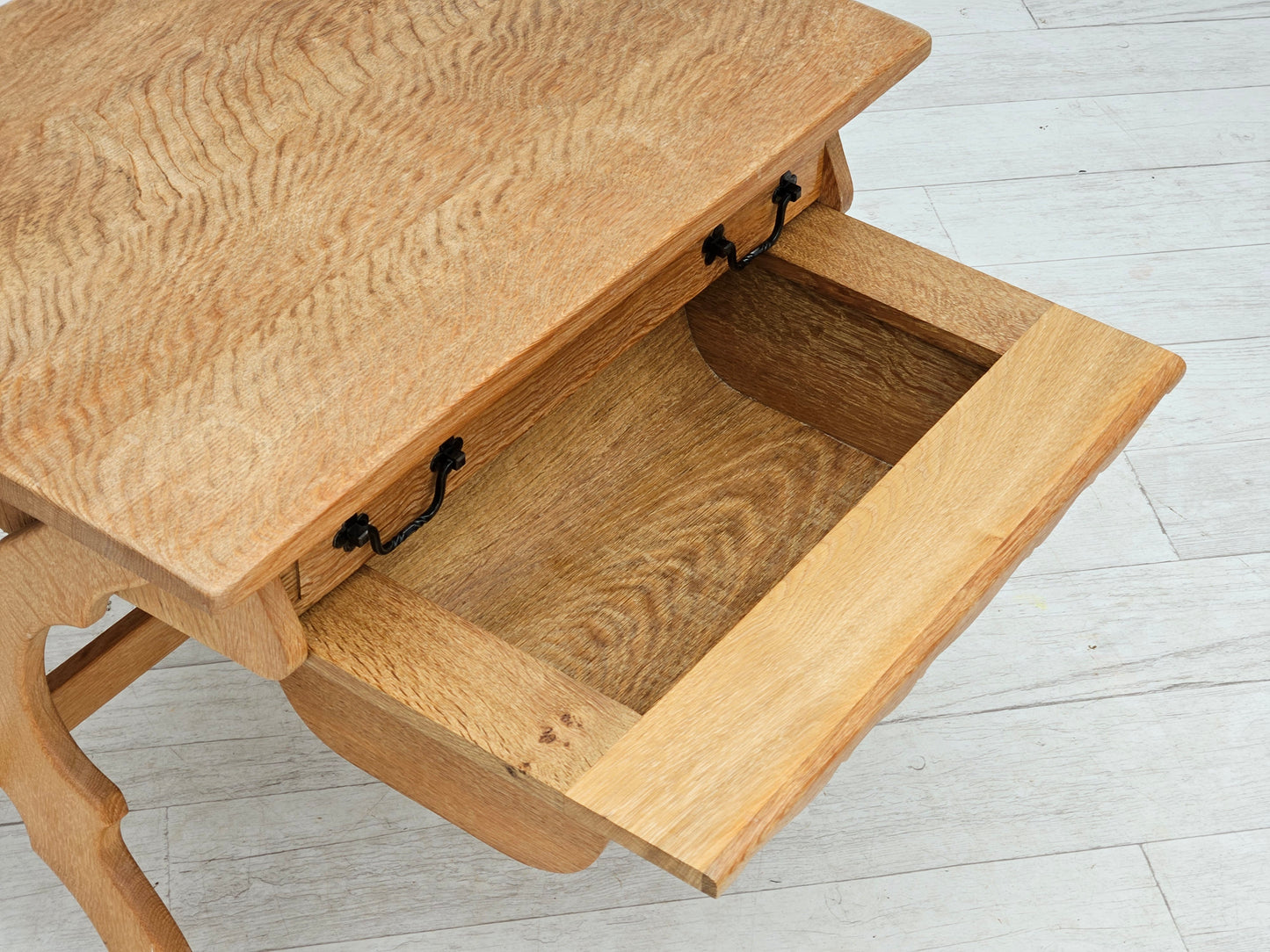 1970s, Scandinavian solid oak wood sewing table with drawers.