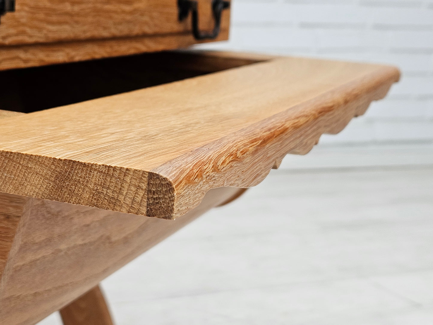 1970s, Scandinavian solid oak wood sewing table with drawers.