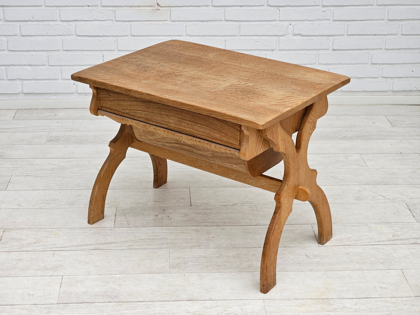 1970s, Scandinavian solid oak wood sewing table with drawers.