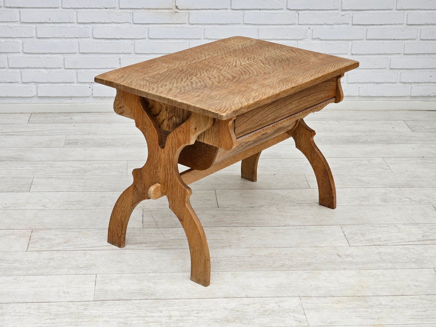 1970s, Scandinavian solid oak wood sewing table with drawers.