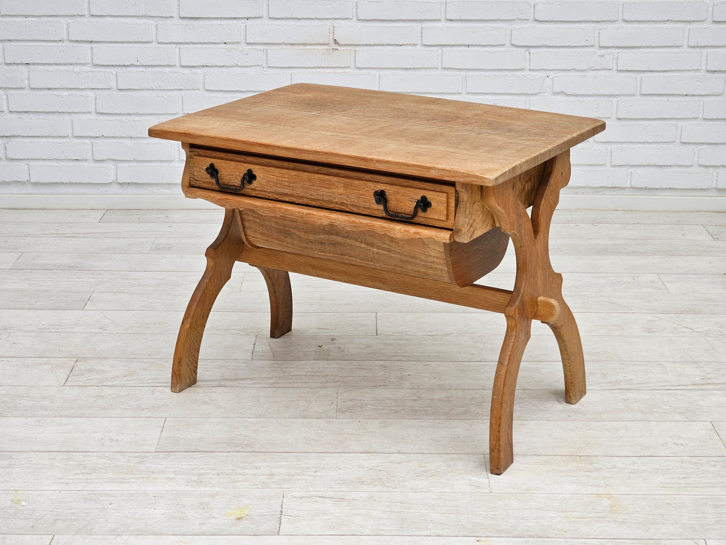 1970s, Scandinavian solid oak wood sewing table with drawers.