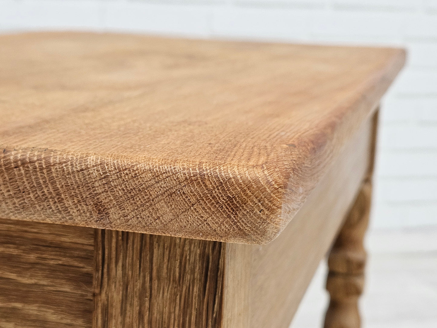 1970s, Scandinavian sewing table, solid oak wood, rattan.