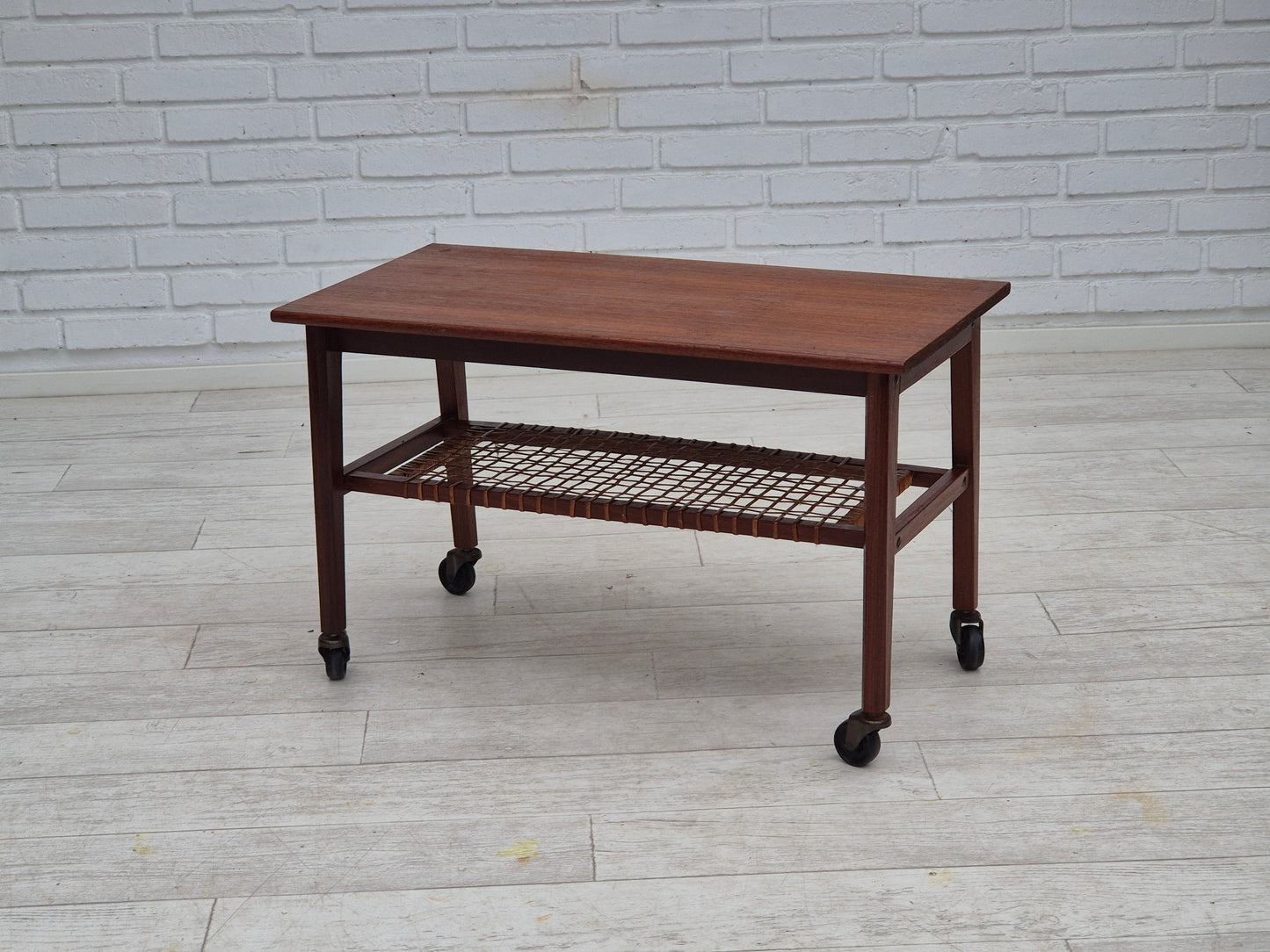 1970s, Danish side table, original very good condition, teak wood, rattan.