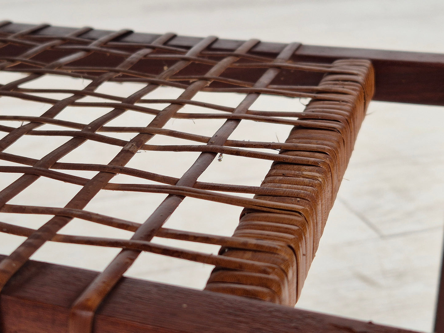 1970s, Danish side table, original very good condition, teak wood, rattan.