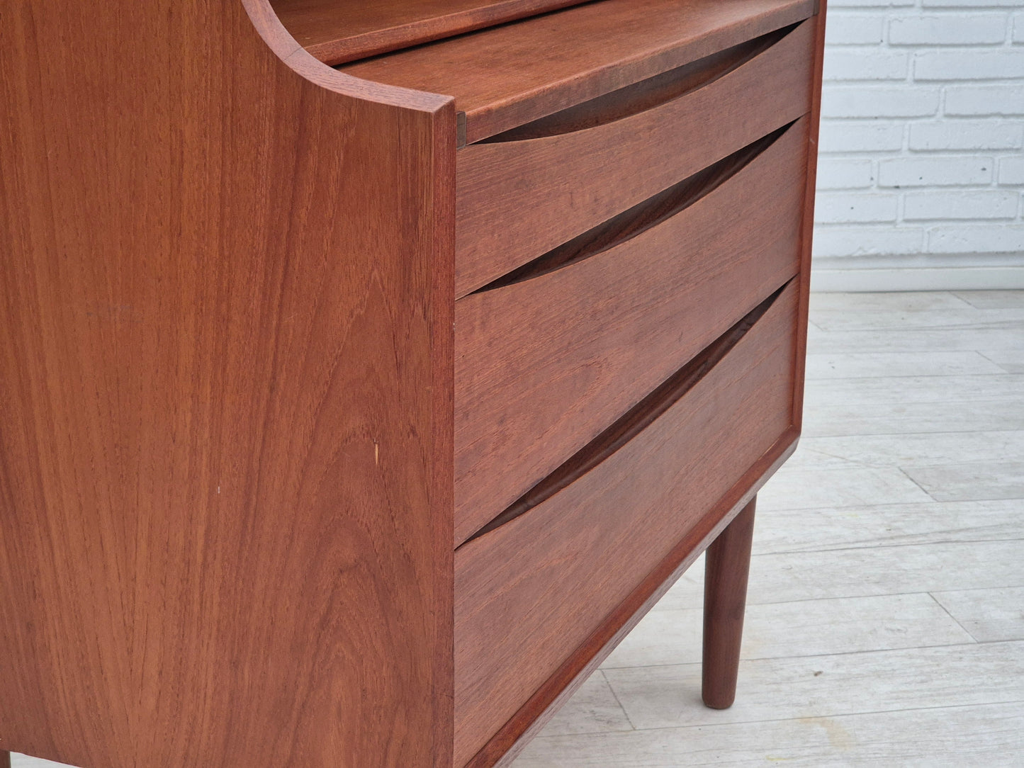 1960s, Danish chest of drawers, original condition, foldable mirror, solid teak wood.