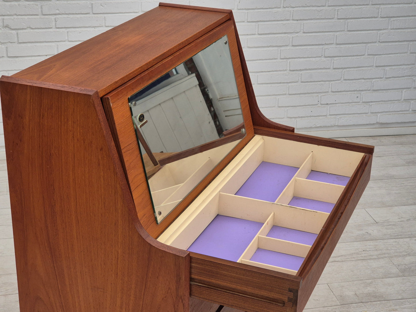 1960s, Danish chest of drawers, original condition, foldable mirror, solid teak wood.