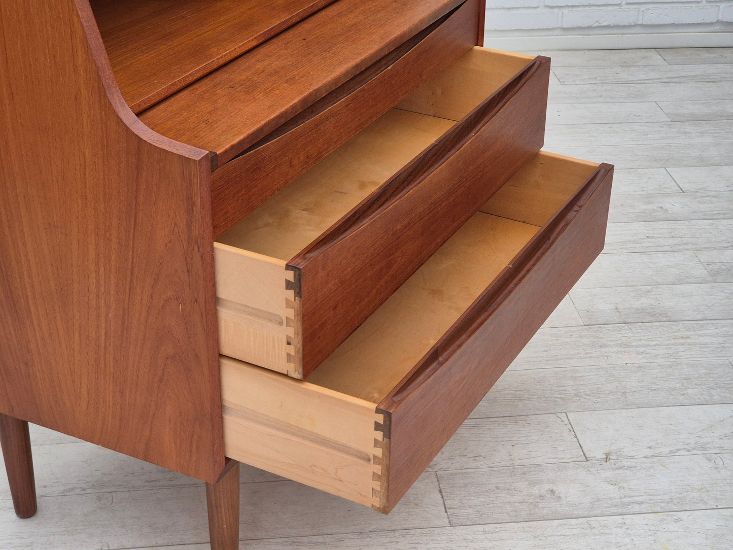 1960s, Danish chest of drawers, original condition, foldable mirror, solid teak wood.