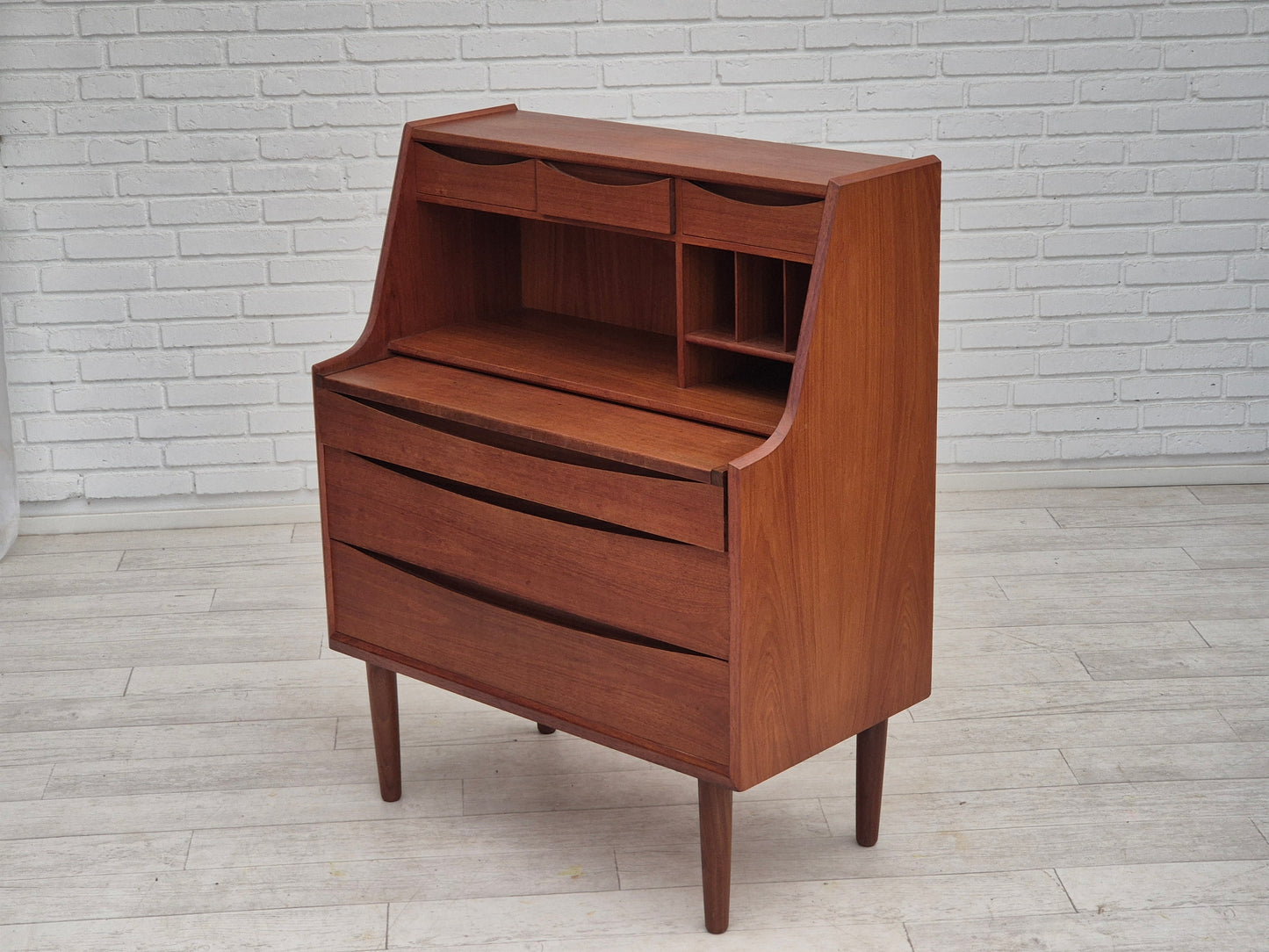 1960s, Danish chest of drawers, original condition, foldable mirror, solid teak wood.