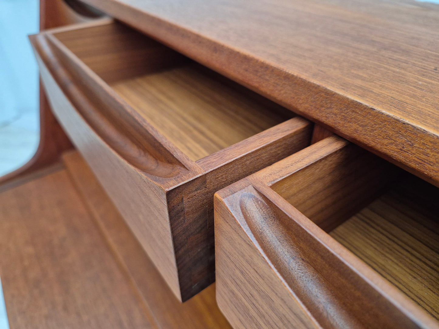 1960s, Danish chest of drawers, original condition, foldable mirror, solid teak wood.