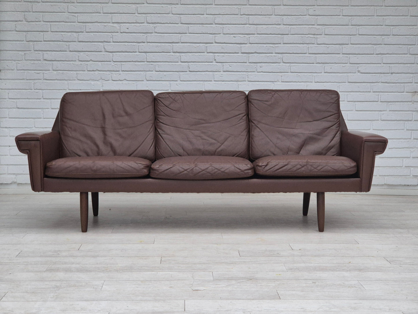 1970s, Danish 3-seater sofa, original condition, brown leather.