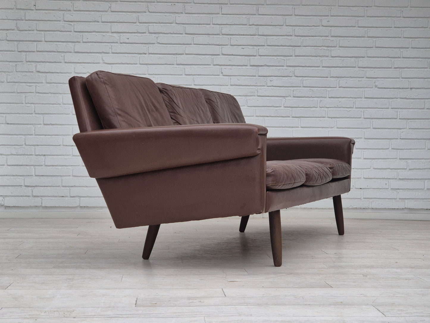 1970s, Danish 3-seater sofa, original condition, brown leather.