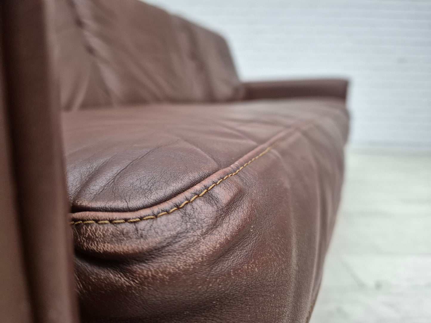 1970s, Danish 3-seater sofa, original condition, brown leather.