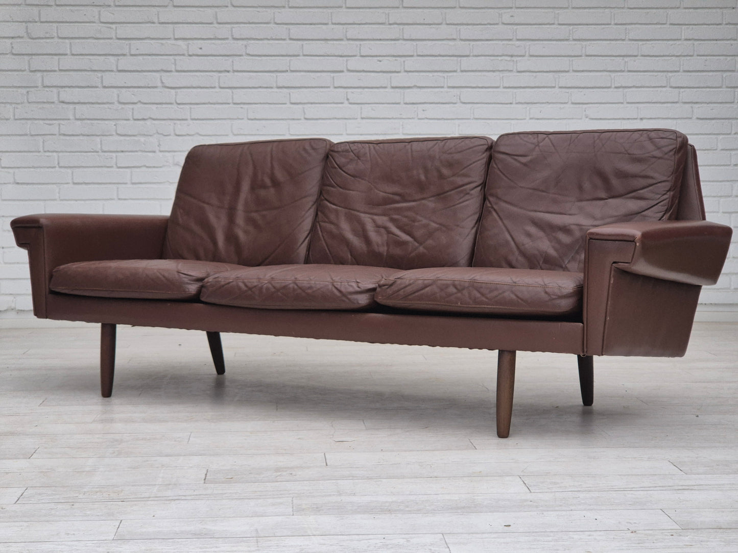 1970s, Danish 3-seater sofa, original condition, brown leather.