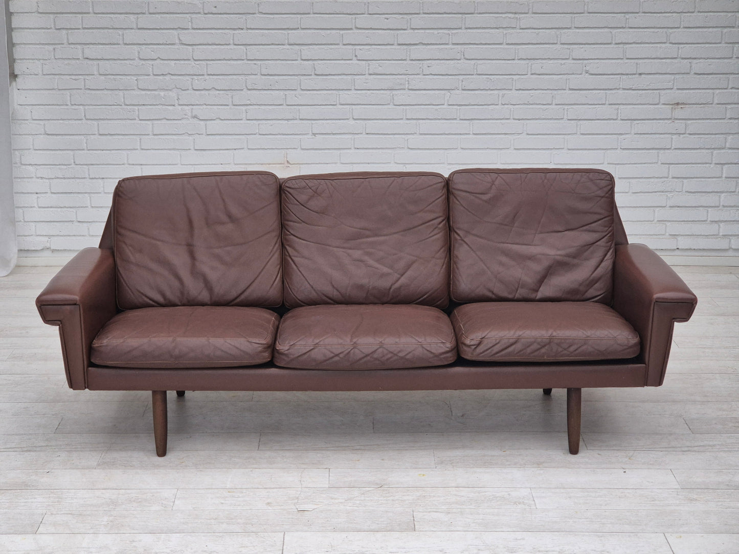 1970s, Danish 3-seater sofa, original condition, brown leather.