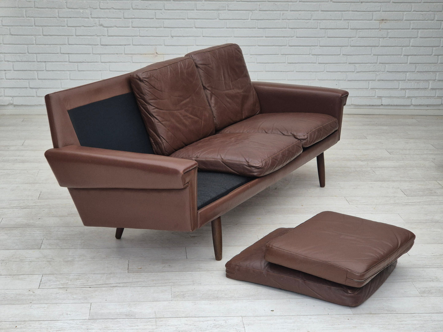 1970s, Danish 3-seater sofa, original condition, brown leather.