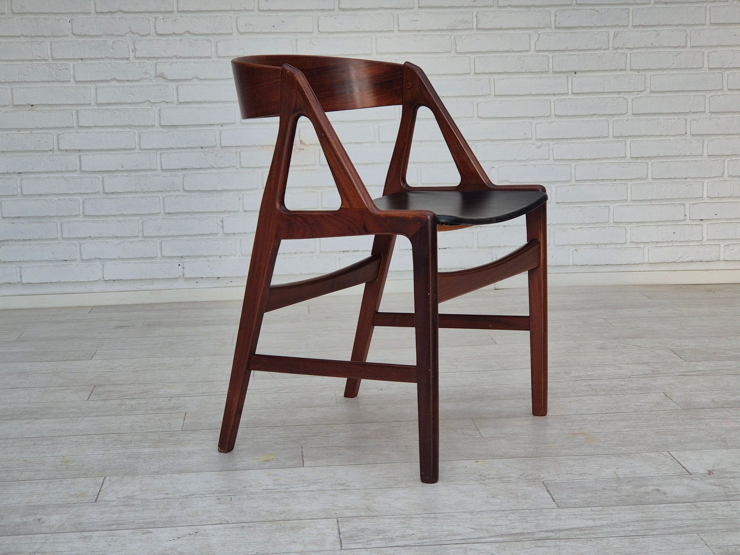 1960s, Danish chair, original condition, solid teak wood, eco leather, bent teak wood.