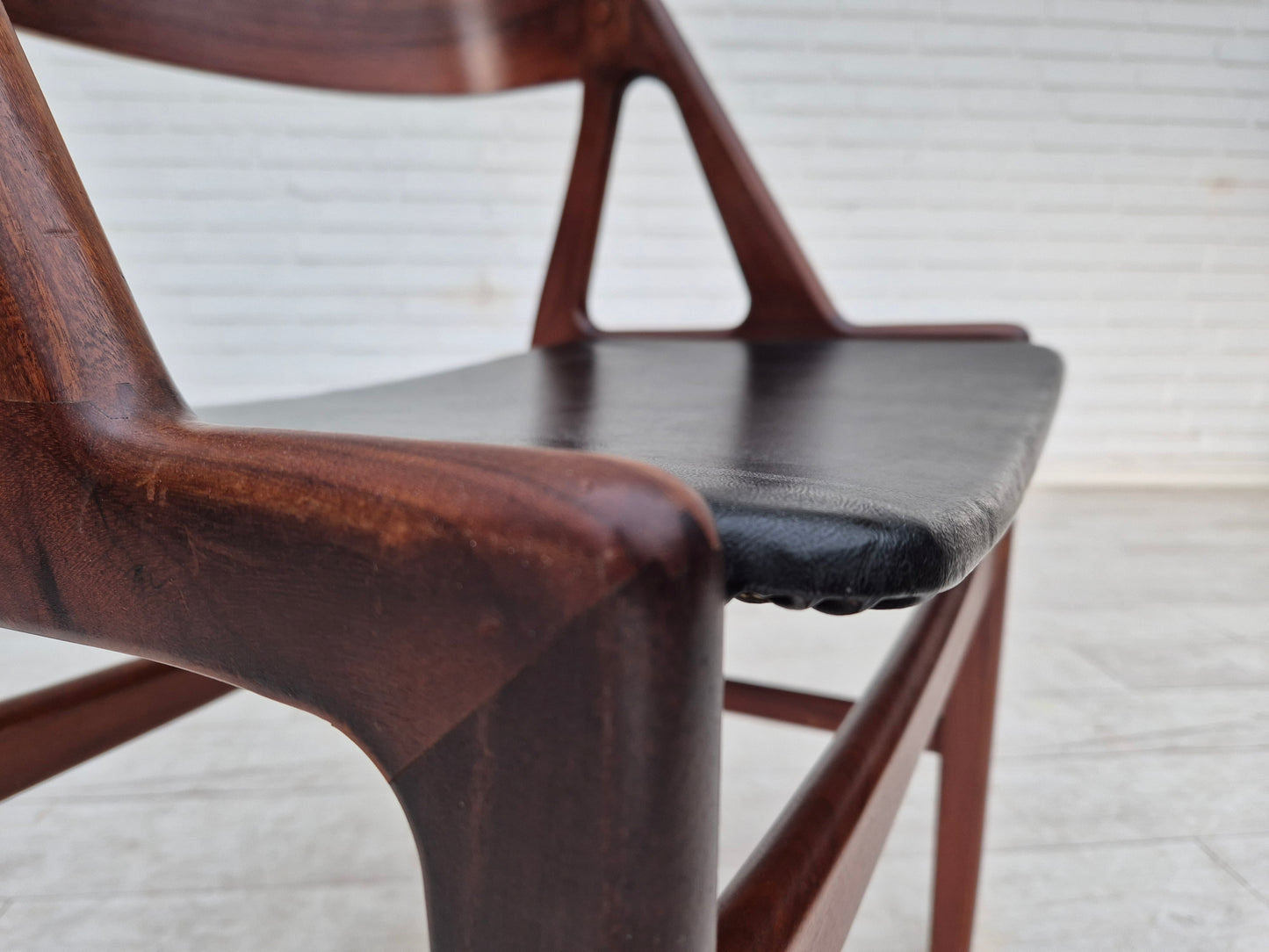 1960s, Danish chair, original condition, solid teak wood, eco leather, bent teak wood.