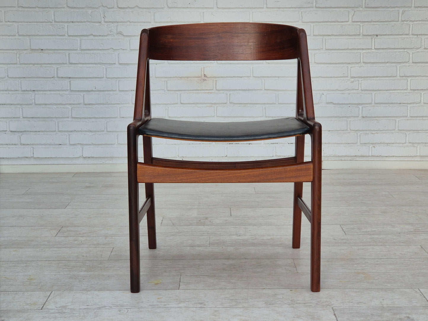 1960s, Danish chair, original condition, solid teak wood, eco leather, bent teak wood.